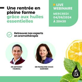 Les webinaires aroma font eux aussi leur rentrée et nous avons hâte de vous retrouver ! 🌿🗓️ SAVE THE DATE : mercredi 4 septembre à 20h30 Retrouvez nos experts en aromathérapie autour du thème : Une rentrée en pleine forme grâce aux huiles essentielles !Après les vacances, les huiles essentielles peuvent s'avérer être des alliées précieuses pour une rentrée réussie : gestion du stress et du sommeil, amélioration de la concentration, soins de la peau, préparation au changement de saison et renforcement du système immunitaire... En intégrant l'aromathérapie dans votre routine de la rentrée, vous l'aborderez avec plus de sérénité et de vitalité !👉 Inscrivez-vous dès maintenant en cliquant sur le lien dans la bio.L'équipe LCA#aromathérapie #huileessentielle #aroma #formationaroma #backtowork #webinair #formation #lca #aroma